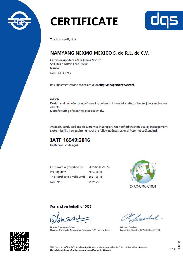 NNM IATF16949 Certificate